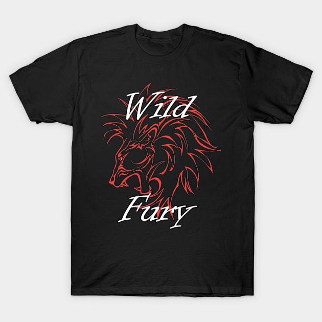 Lion Wild Fury contours red white T-Shirt by Animalistics